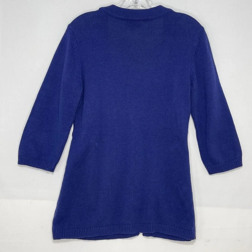 D&Co Women’s Small Cable Knit Sweater Cardigan Navy Blue One Button 3/4 Sleeve
